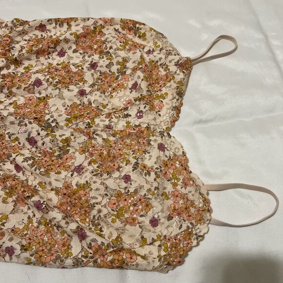 Victorias Secret Peach Floral Teddy L Lacy Lightweight Romantic Sexy Lingerie - Picture 7 of 14